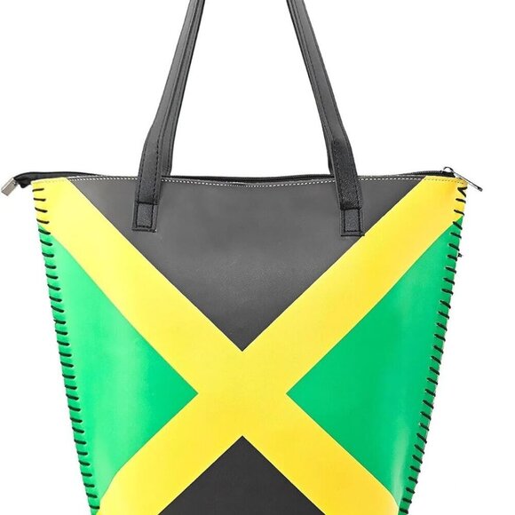 African American Women Tote Bag Faux Leather Jamaican Flag Festival Beach Party